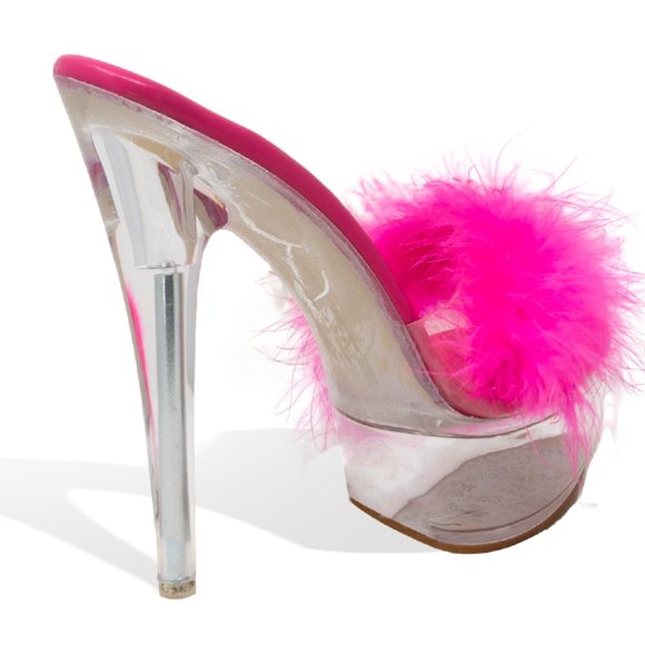 Women’s clear Platform Fluffy Stiletto Heel Sandals - Picture 2 of 4